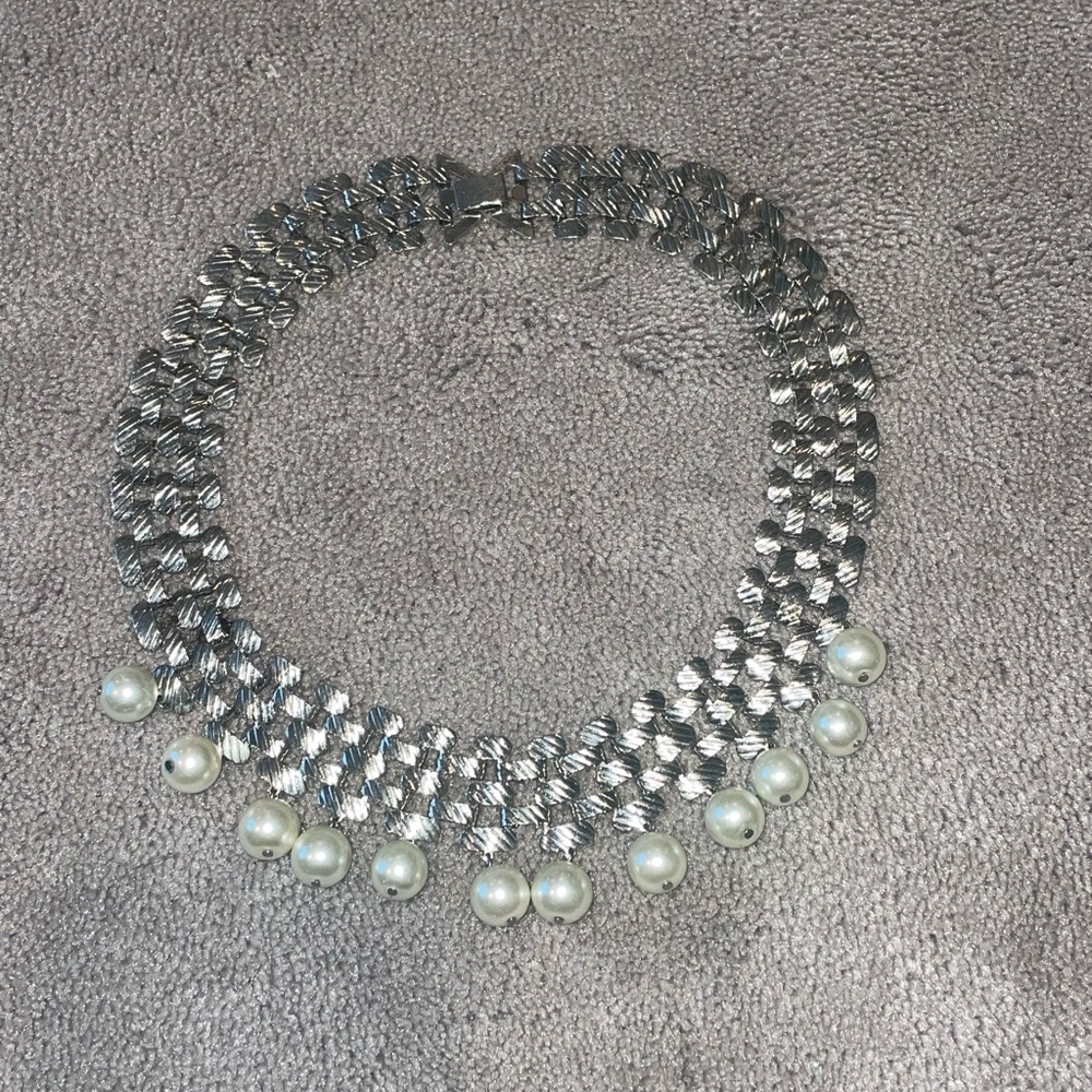 Silver statement necklace with pearls